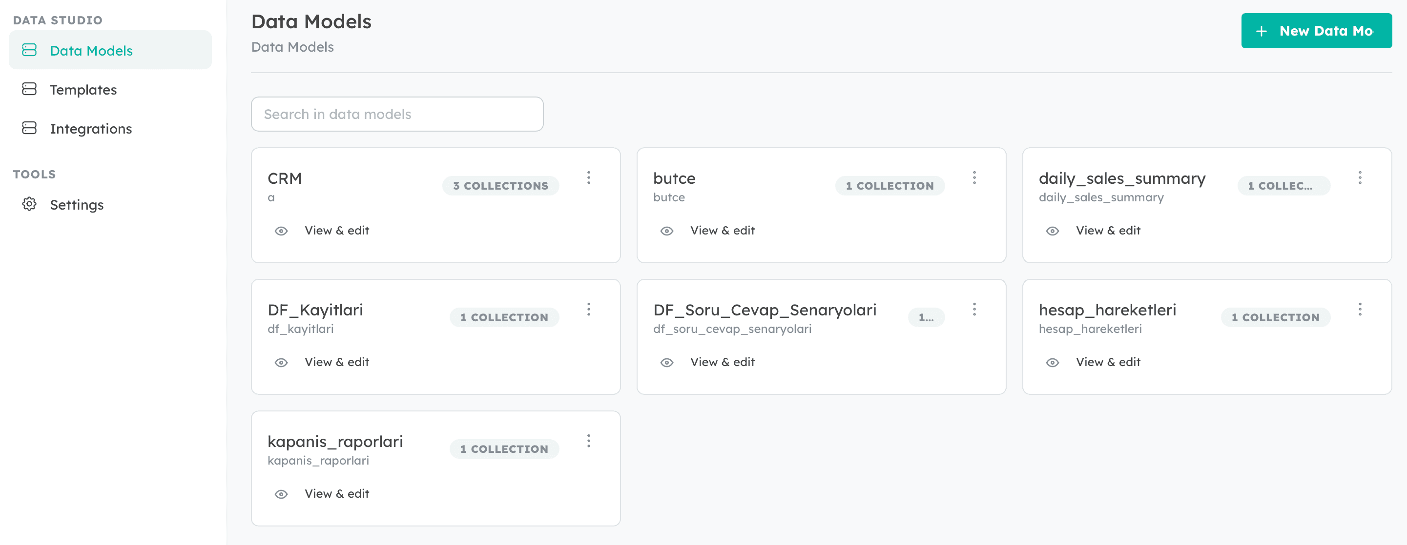 Data Studio — Data Models grid