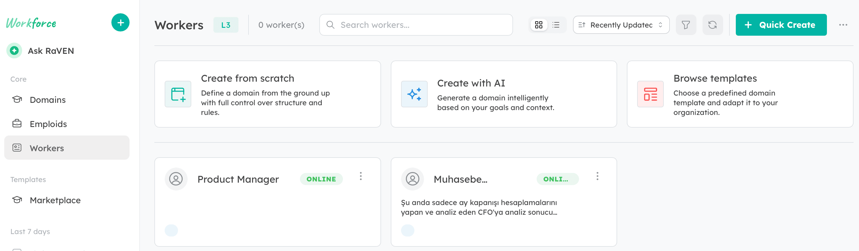 Emploid Digital Worker Design — workforce ve quick create